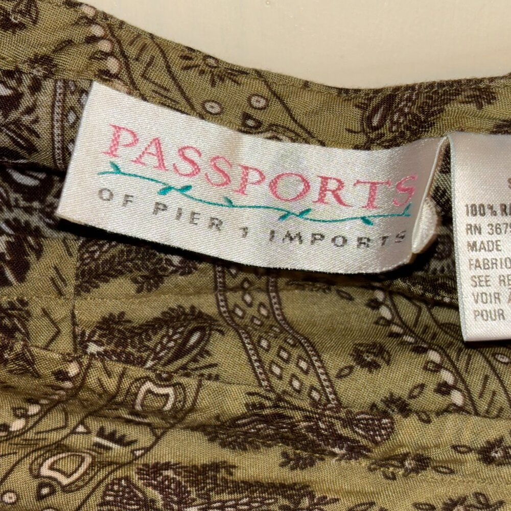 Vintage Passports of Pier 1 Imports Olive Green Paisley Wrap Midi Skirt - Picture 4 of 6